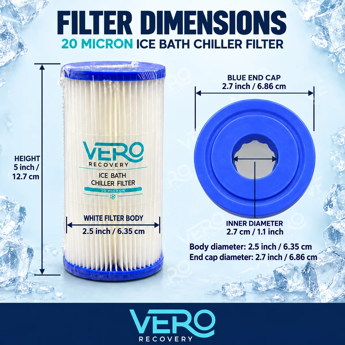 Ice bath chiller filter dimensions - 20 micron